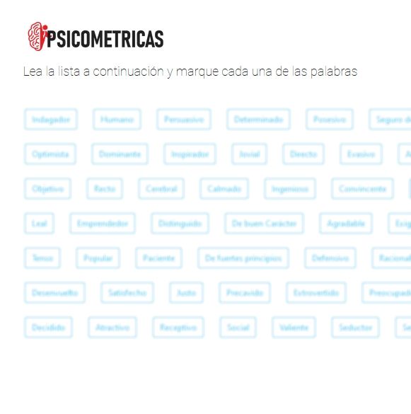 Pruebas psicométricas con identificación de candidatos y evaluación de perfil conductual de PDA