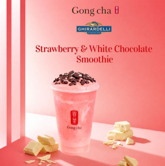 Strawberry & White Chocolate Smoothie, la nueva colaboración entre Gong cha y Ghirardelli