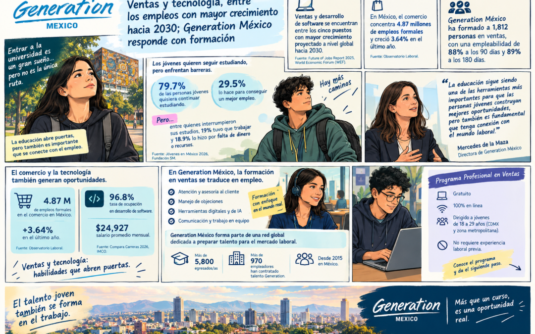 Ventas y tecnología, entre los empleos con mayor crecimiento hacia 2030; Generation México responde con formación